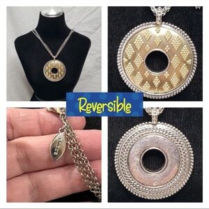 N329 Chico's Reversible Gold and Shiny Silver Pendant Necklace